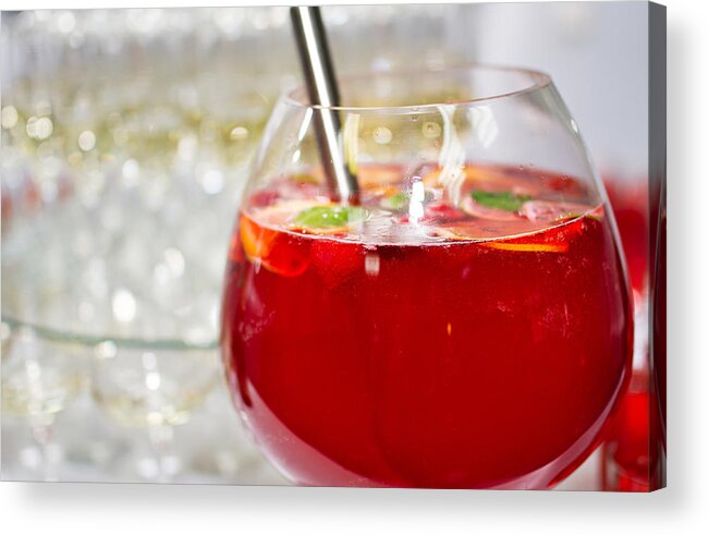 Alcohol Acrylic Print featuring the photograph Red Lemonade with fresh orange on white background by Ollaweila