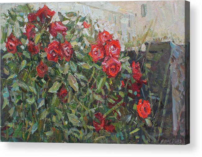 Roses Acrylic Print featuring the painting Red roses by Juliya Zhukova
