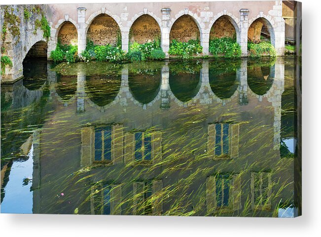 Reflection Acrylic Print featuring the photograph Reflected Arches in the Eure River by Liz Albro