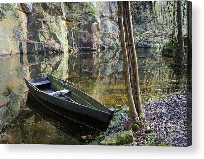 Boat Acrylic Print featuring the photograph Reflection in the quarry 1 by Adriana Mueller