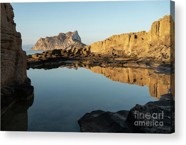 Mediterranean Acrylic Print featuring the photograph Reflection of rocks in the calm Mediterranean Sea at sunrise 3 by Adriana Mueller