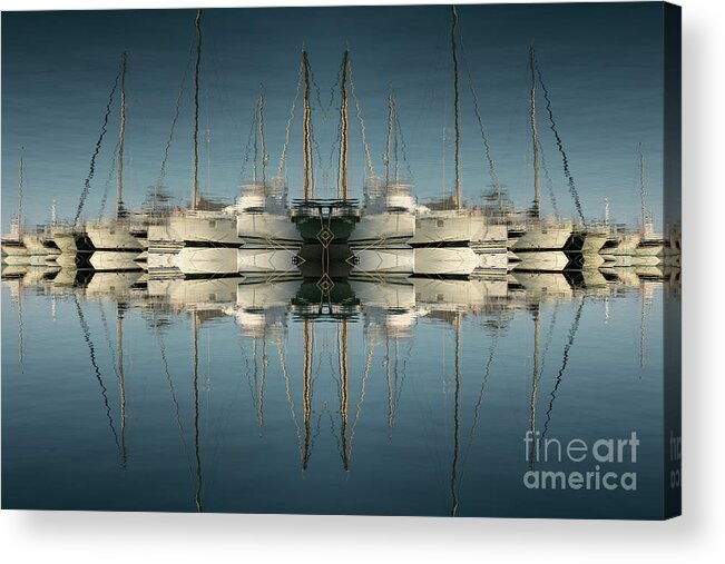Mediterranean Acrylic Print featuring the photograph Reflections of sailboats in blue seawater by Adriana Mueller