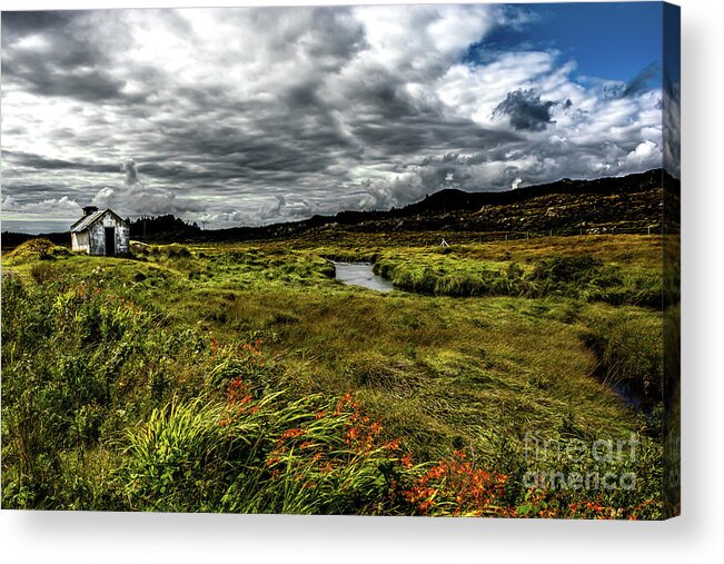 Ireland Acrylic Print featuring the photograph Remote Hut Beneath River in Ireland by Andreas Berthold