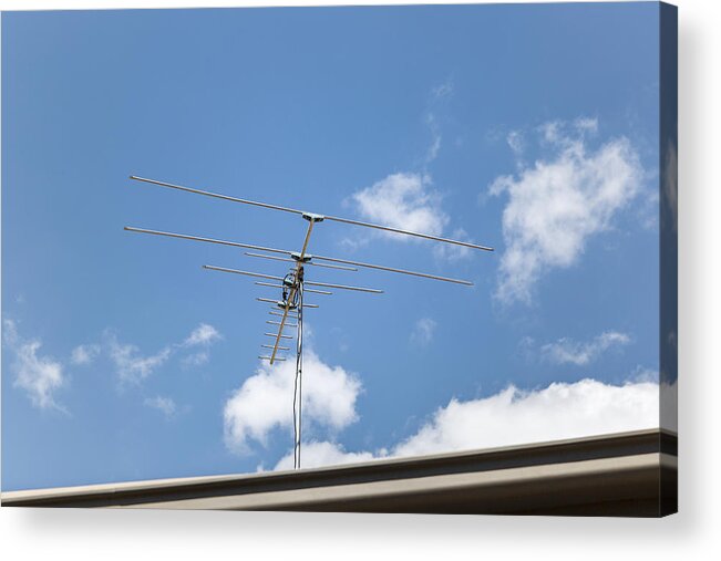 Information Equipment Acrylic Print featuring the photograph Residential TV Antenna Point Into Beautiful Blue Skies by Tim Allen
