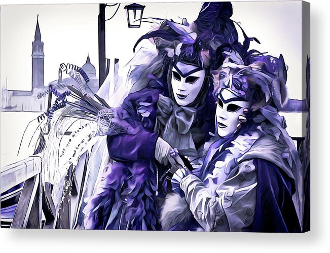 Carnevale De Venezia Acrylic Print featuring the pastel Revelry in Venice by Susan Maxwell Schmidt