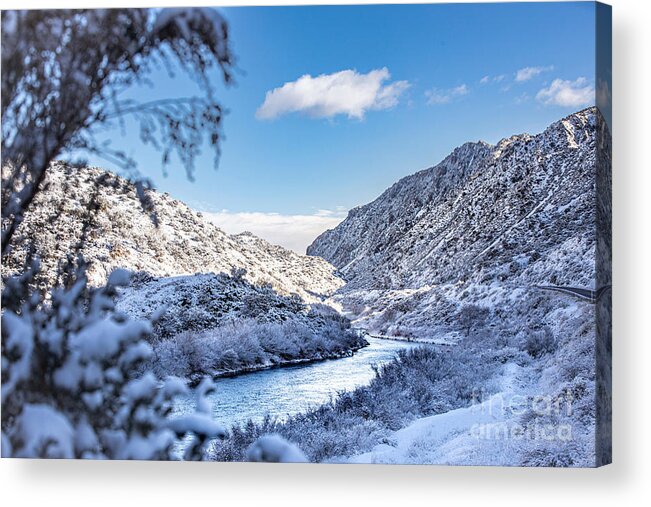 Taos Acrylic Print featuring the photograph Rio Grande with Snow Covered Hills by Elijah Rael