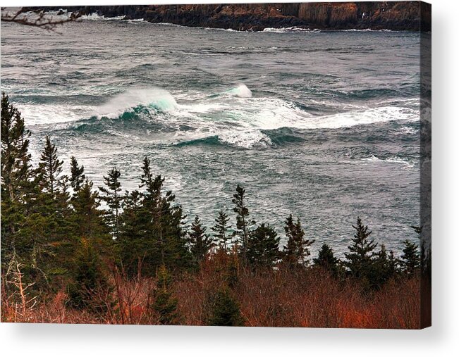 Boars Head Lighthouse The Bay Of Fundy Storm Gale Sea Ocean Waves Rocks Windy Waves Rough Petit Passage Ferry Acrylic Print featuring the photograph Rip Tide by David Matthews