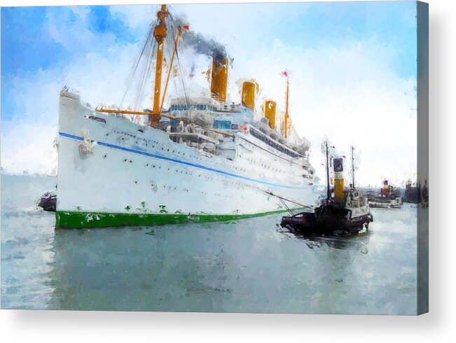 Steamer Acrylic Print featuring the digital art R.M.S. Empress of Australia by Geir Rosset