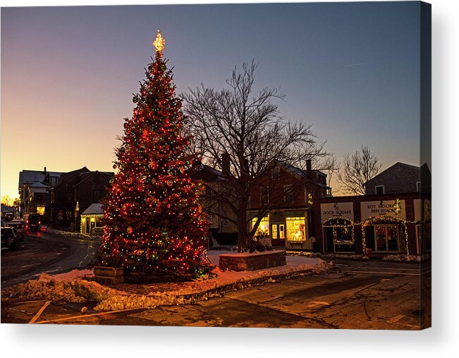 Rockport Acrylic Print featuring the photograph Rockport MA Christmas Tree at Dusk North Shore Massachusetts by Toby McGuire