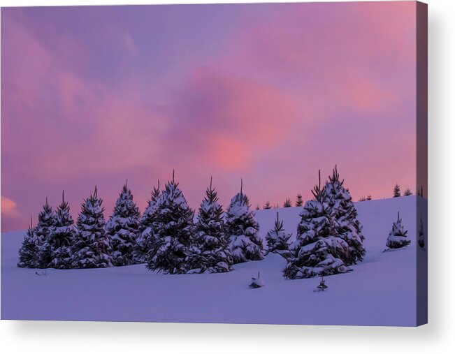 Rocks Acrylic Print featuring the photograph Rocks Estate Winter Sunset Oil Paint 2 by White Mountain Images