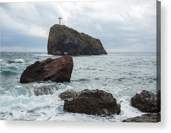 Water's Edge Acrylic Print featuring the photograph Rocks in the sea, Cape Fiolent, Crimea by Vyacheslav Argenberg