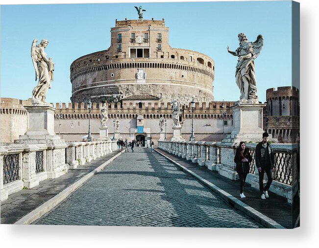 Archangel Acrylic Print featuring the photograph Rome and The Castel Sant'Angelo early in the morning by Benoit Bruchez