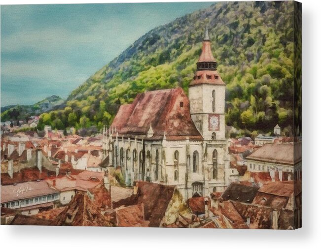 Brasov Acrylic Print featuring the painting Rooftops of Brasov by Jeffrey Kolker