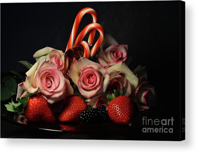 Pink Acrylic Print featuring the photograph Roses and Candy Canes by Diana Mary Sharpton
