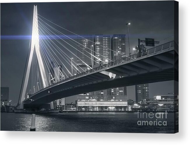 Rotterdam Acrylic Print featuring the photograph Rotterdam City Skyline - Monochrome by Philip Preston
