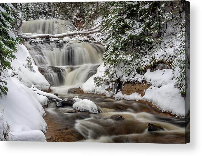 Footsore Fotography Acrylic Print featuring the photograph Sable Falls in the winter. by Gary McCormick
