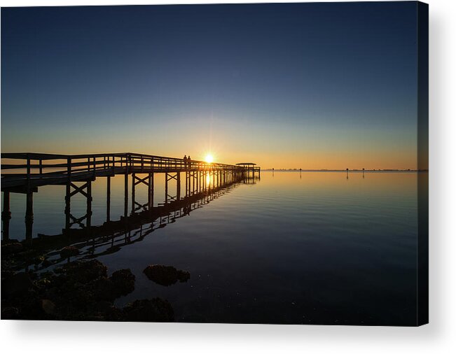 Safety Harbor Acrylic Print featuring the photograph Safety Harbor Pier Sunrise 2 by Joe Leone