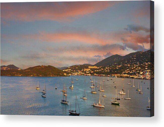 Bay Acrylic Print featuring the photograph Sailboats Anchored in Caribbean Bay by Darryl Brooks