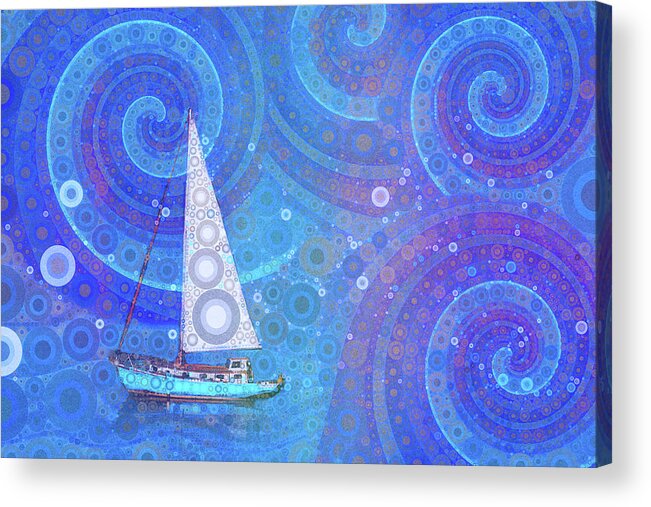 Abstract Sailboat Acrylic Print featuring the digital art Sailing Into a Headwind by Peggy Collins