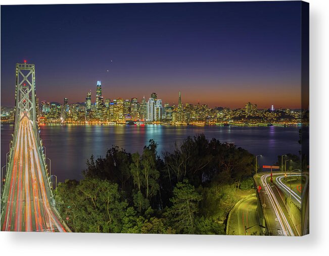 Bay Area Acrylic Print featuring the photograph San Francisco Bay Bridge Nightscape by Scott McGuire