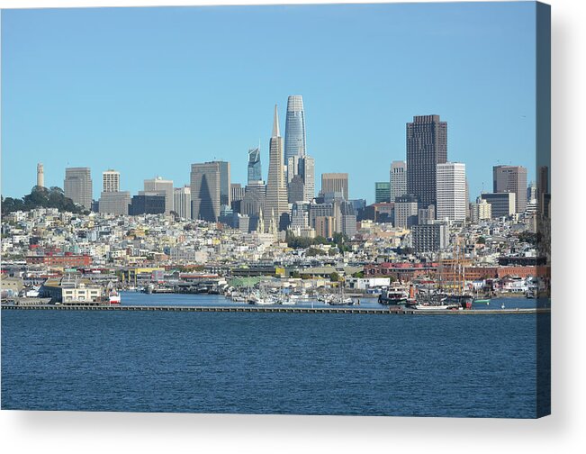 San Francisco Acrylic Print featuring the photograph San Francisco Skyline View over Fishermans Wharf at Golden Hour by Shawn O'Brien
