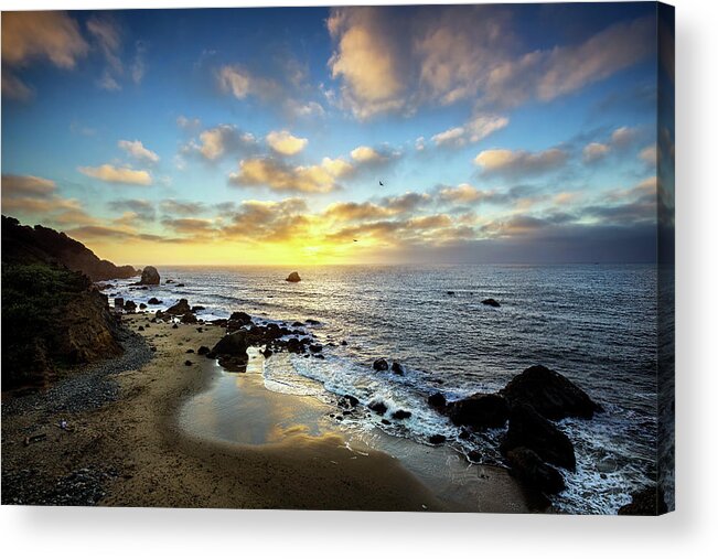 Mile Acrylic Print featuring the photograph San Francisco Sunset at Mile Rock Beach by Ian Good