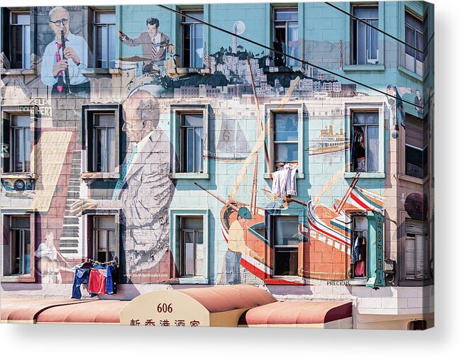 San Ffancisco Acrylic Print featuring the photograph SanFran Jazz wall of Fame by Charles McCleanon