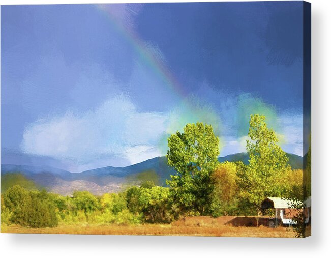 Photography. Photopainting Acrylic Print featuring the digital art Santa Fe Rainbow by Terry Davis
