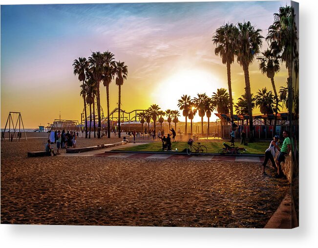 Santa Monica Sunset Acrylic Print featuring the photograph Santa Monica Sandpit by Az Jackson