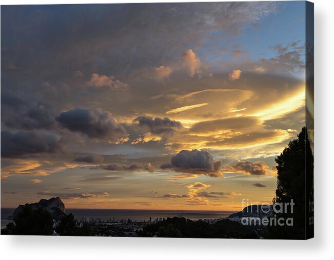 Clouds Acrylic Print featuring the photograph Scenic sunset sky in Calpe by Adriana Mueller