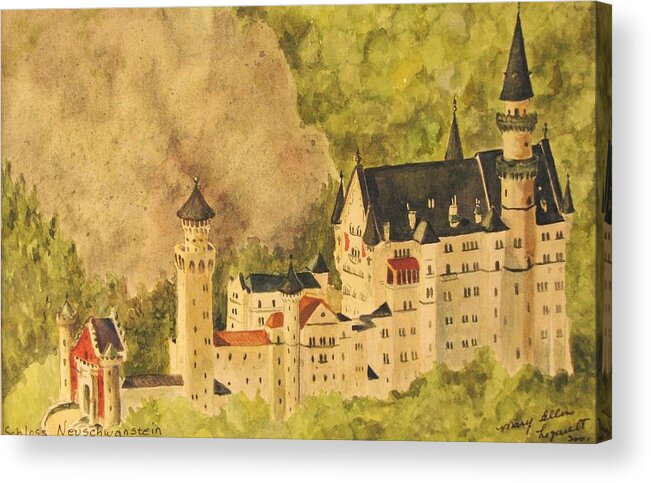 Travel Acrylic Print featuring the painting Schloss Neuschwanstein by Mary Ellen Mueller Legault
