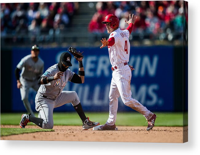 People Acrylic Print featuring the photograph Scott Kingery and Starlin Castro by Rob Tringali/Sportschrome