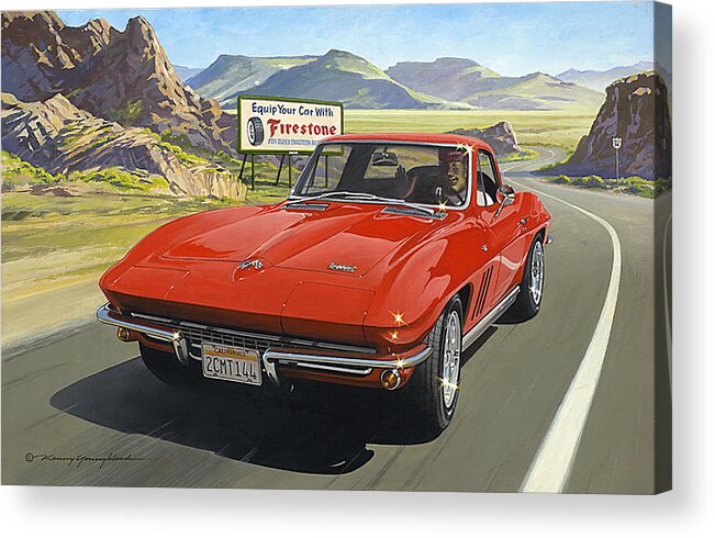 Drag Racing Nhra Top Fuel Funny Car John Force Kenny Youngblood Nitro Champion March Meet Images Image Race Track Fuel Corvette Rt 66 Firestone Signs Acrylic Print featuring the painting Scott's Vette by Kenny Youngblood