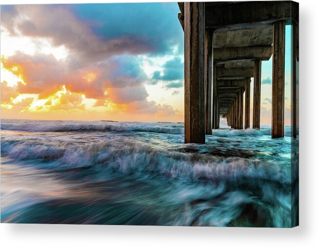 Landscape Acrylic Print featuring the photograph Scripp's Pier Raging Waves by Local Snaps Photography