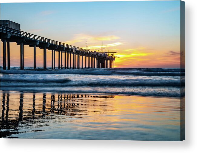 Pier Acrylic Print featuring the photograph Scripp's Pier Sunset Flow by Local Snaps Photography