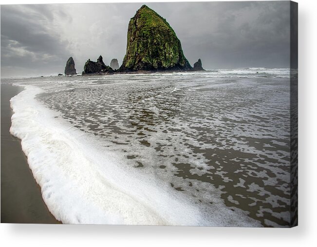 Cannon Beach Acrylic Print featuring the photograph Seafoam at Cannon Beach by Jerry Cahill
