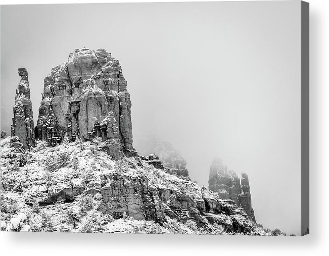 Sedona Acrylic Print featuring the photograph Sedona Thunder Mountain Coated in Snow by Good Focused