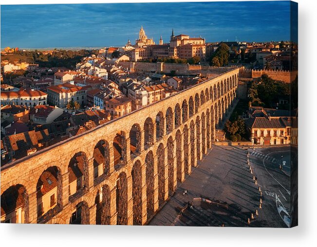 Segovia Acrylic Print featuring the photograph Segovia Aqueduct and city architecture by Songquan Deng