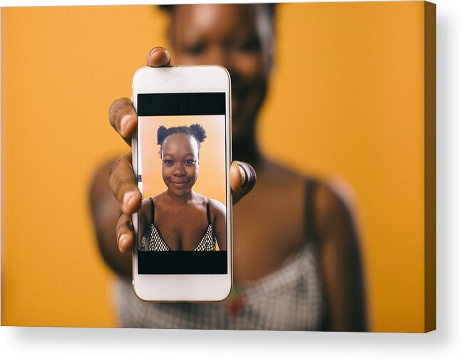 People Acrylic Print featuring the photograph Selfie of Black Woman on Smartphone by Willie B. Thomas