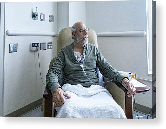 People Acrylic Print featuring the photograph Senior Adult Man Cancer Outpatient During Chemotherapy IV Infusion by Willowpix