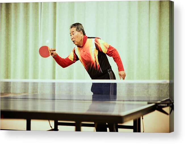 Table Tennis Racket Acrylic Print featuring the photograph Senior man playing table tennis by Yoshiyoshi Hirokawa