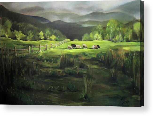 Green Mountains Acrylic Print featuring the painting Sheep of Norwich Vermont by Nancy Griswold
