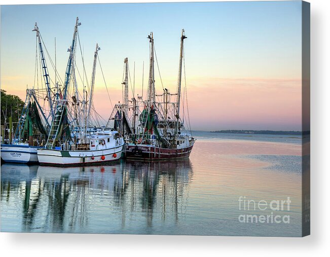 Shrimping Acrylic Print featuring the photograph Shrimping at Mount Pleasant SC by Shelia Hunt