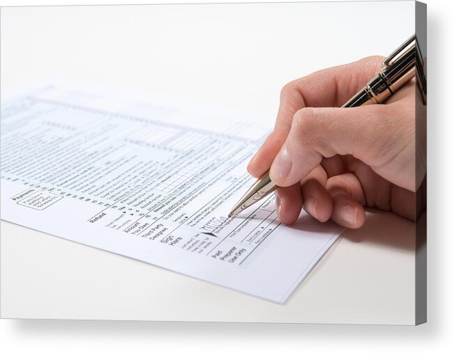 White People Acrylic Print featuring the photograph Signing tax form by PM Images