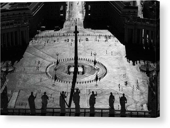 Silhouette Acrylic Print featuring the photograph Silhouettes on St. Peter's Square Vatican City Rome Italy Black and White by Shawn O'Brien