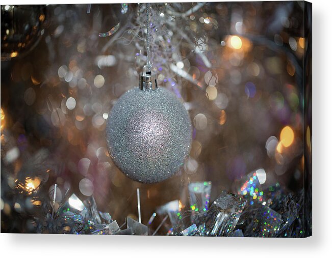 Silver Acrylic Print featuring the photograph Silver Ball on Silver Tree by Lora J Wilson