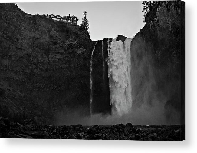 Majestic Acrylic Print featuring the photograph Snoqualmie Falls Black and White by Pelo Blanco Photo