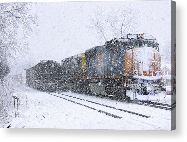 Csx. Trains Acrylic Print featuring the photograph Snow and Steel 2 by Rick Lipscomb