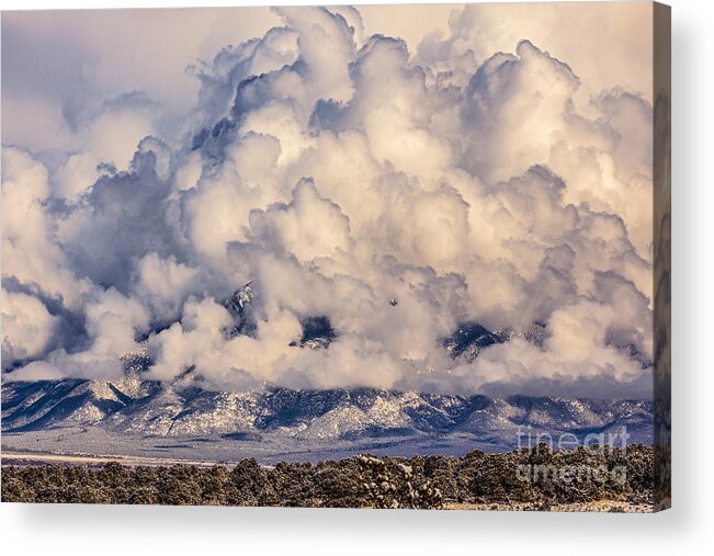 Taos Acrylic Print featuring the photograph Snow Clouds over Taos Mountain by Elijah Rael