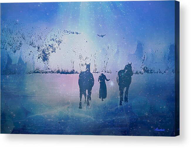 Snow Scene Acrylic Print featuring the mixed media Snowy Evening by Anastasia Savage Ealy